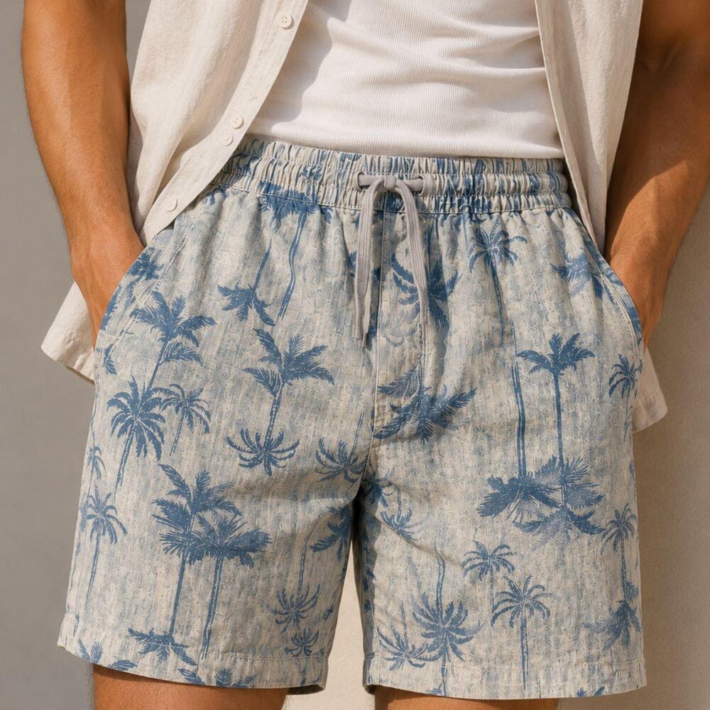 George palm tree print chambray